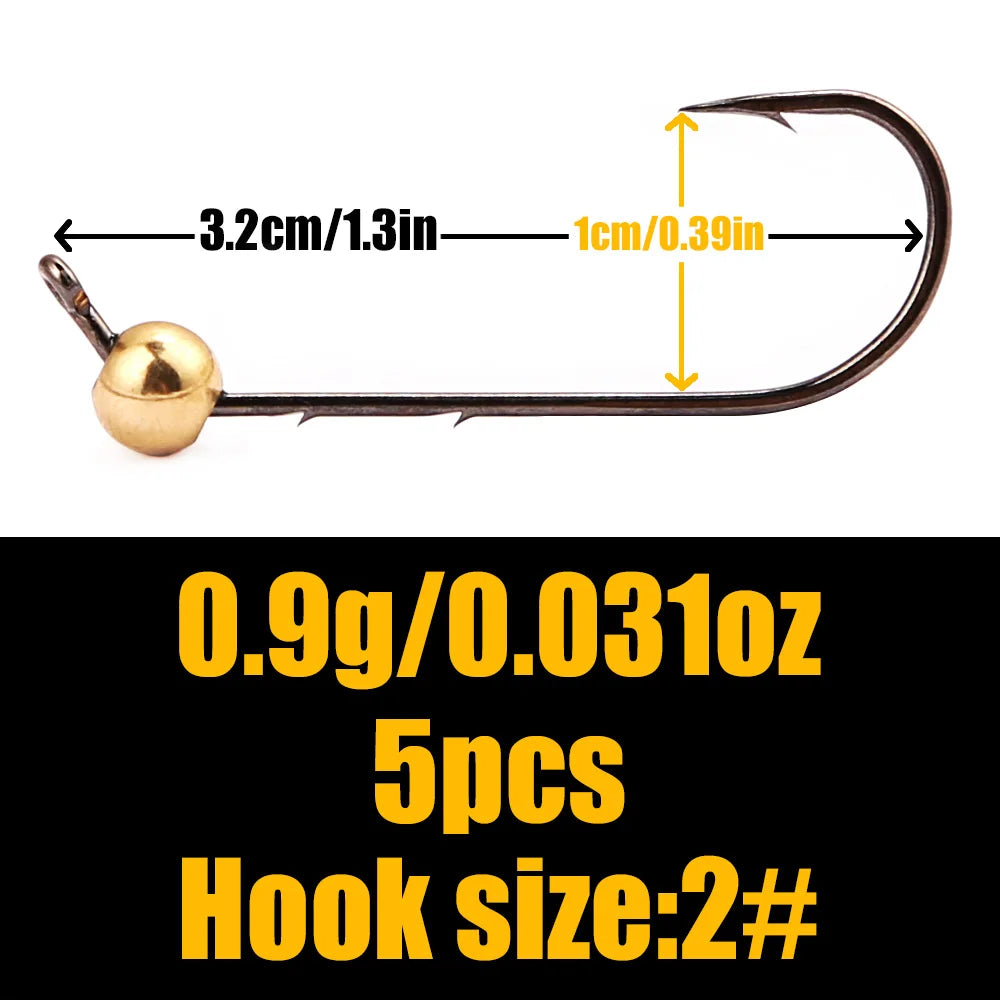B&U 5pcs Micro Jig Head Fishing Hooks Set 0.5g-4g Copper Head Mini Crank Jig Fishhook for Soft Worm Lure Fishing Accessories
