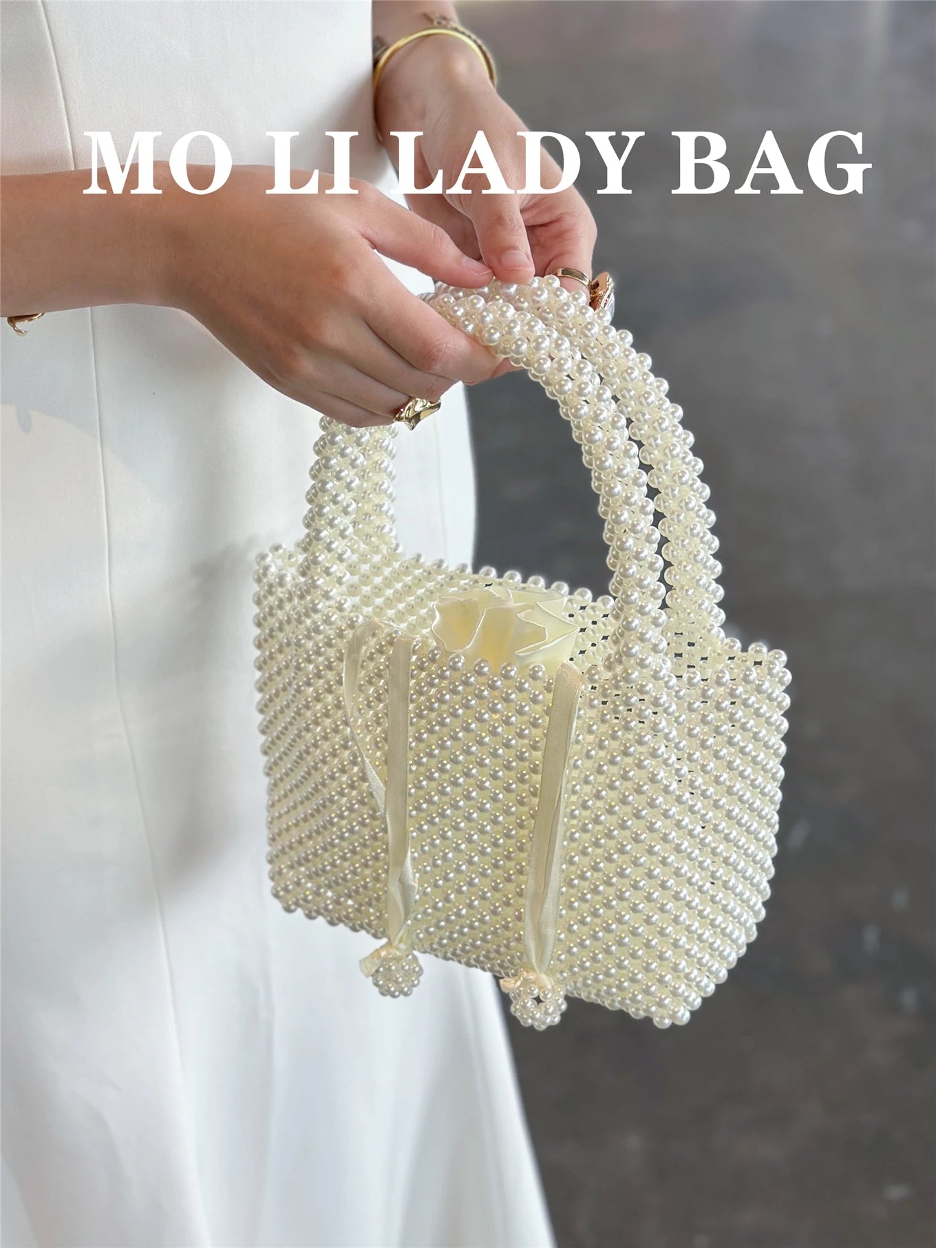 2026 Fairy Pearl Handbag Summer Name Lady Handwoven Beaded Basket Handheld Crossbody Bag Women Open Top Style