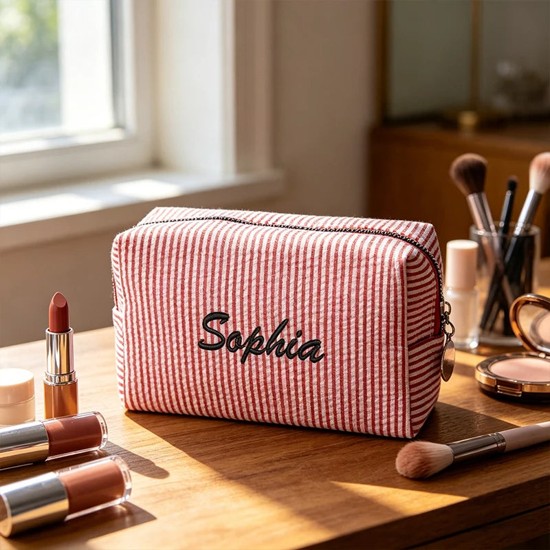 Customised Embroidery/Standard Style 2 Options, Striped Bubble Yarn Clutch, Makeup Bag, Back-to-School Season, Great Gift!