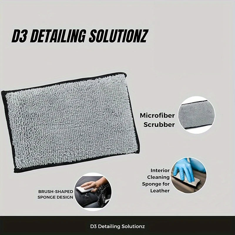 2Pcs Car Interior Scrubbing Sponges, Microfiber Car Wash Sponges, Auto Detailing Scrub Pads, Interior Cleaning Sponges