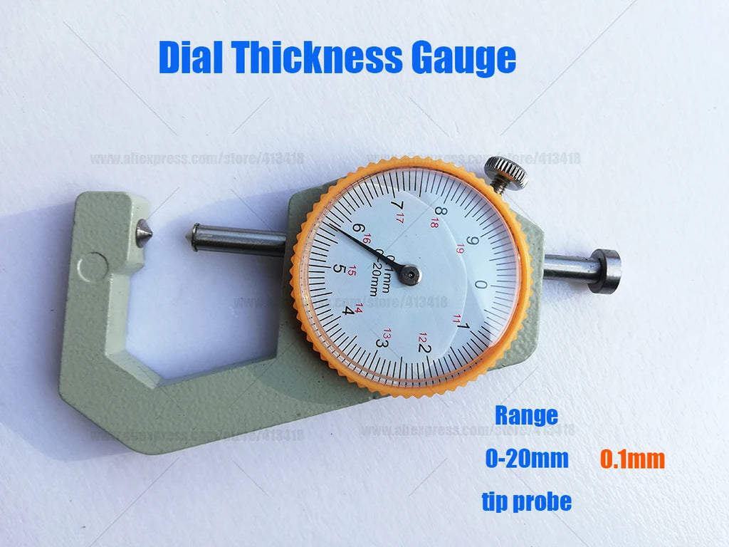 0-10mm0-20mm 0.1mm Resolution Dial Thickness Gauge Leather Flim Paper Jewelry Tube Curved Tip Metal Handheld Meter Tester