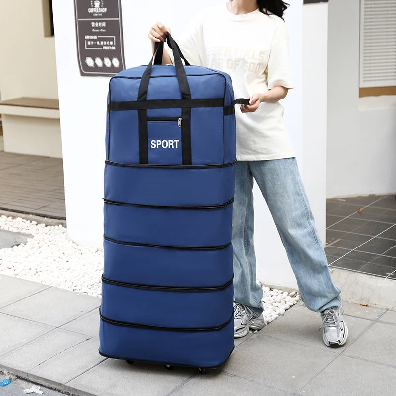 Versatile 5-Layer Folding Travel Bag with Wheels Large Capacity Waterproof Durable Luggage for Trip Weekend Getaways Overnight