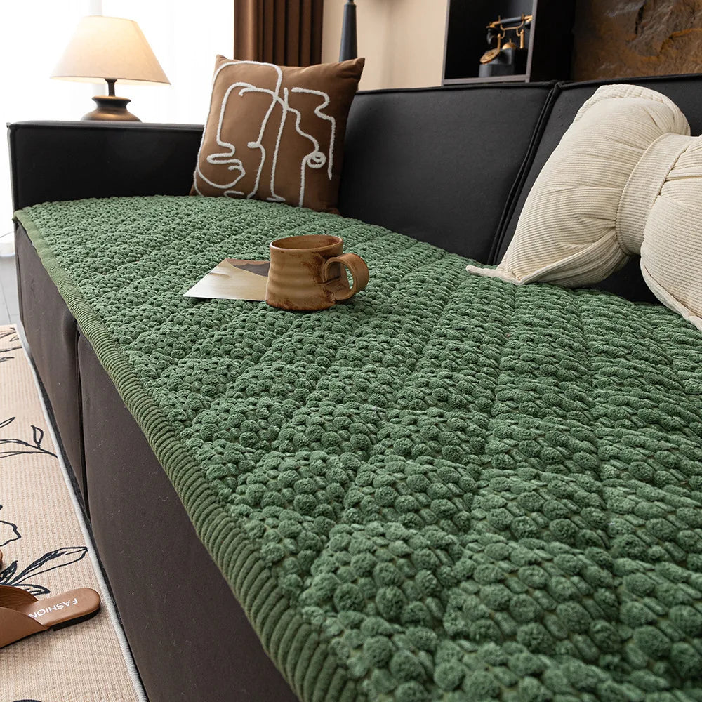 Thickened Corduroy Sofa Cover Non-Slip Quilted Anti-Slip Sofa Mat Couch Seat Cushion Furniture Protector Balcony Bay Window Pad