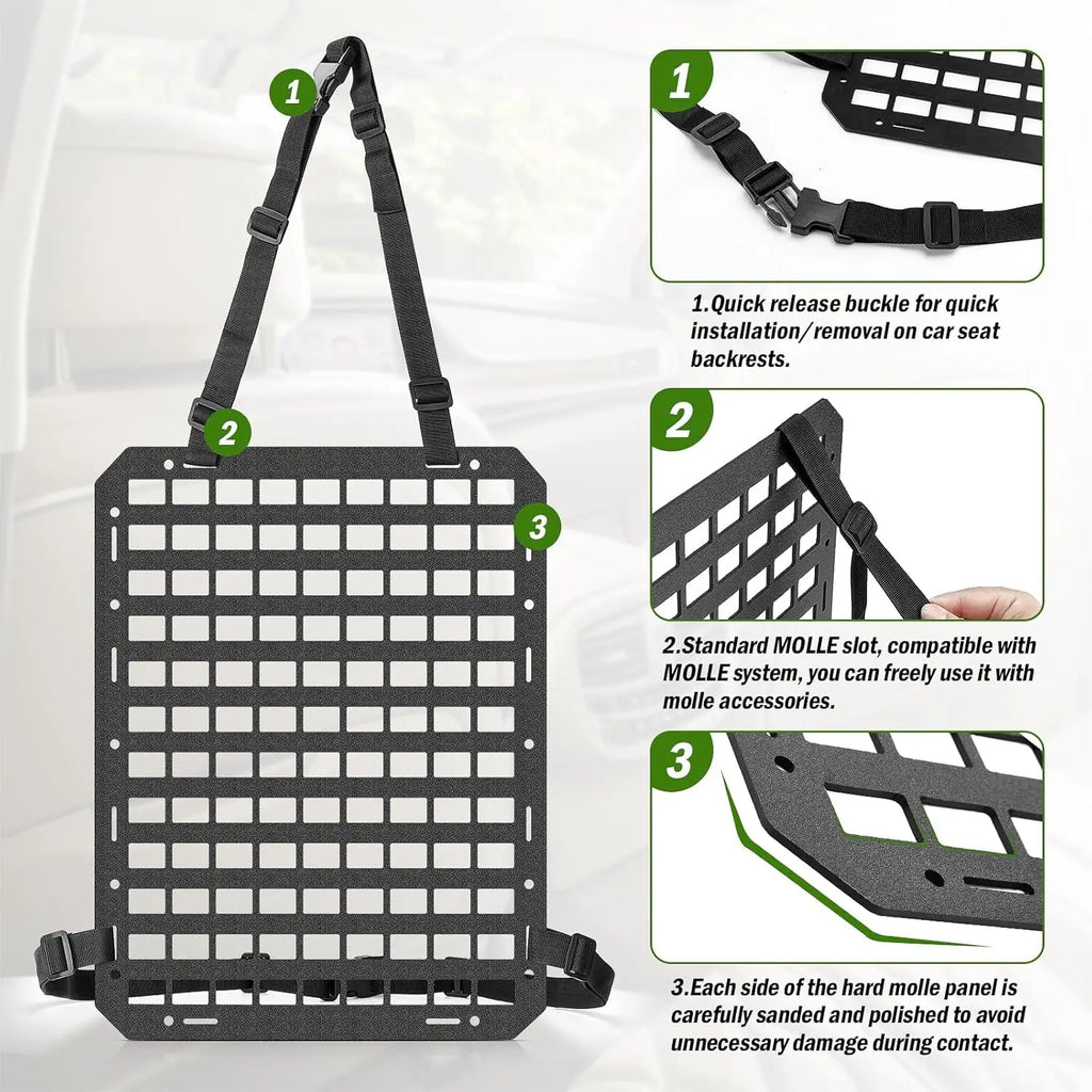Car Seat Back Tactical Molle Panel Multifunctional Adjustable Seat Mesh Storage Organizer Tactical Vehicle Storage Hanging Plate