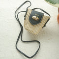 Custom Gold Embroidery Name Mini Straw Crossbody Bag Summer Woven Earphone Lipstick Storage Purse Tiny Leather Flap Shoulder Bag