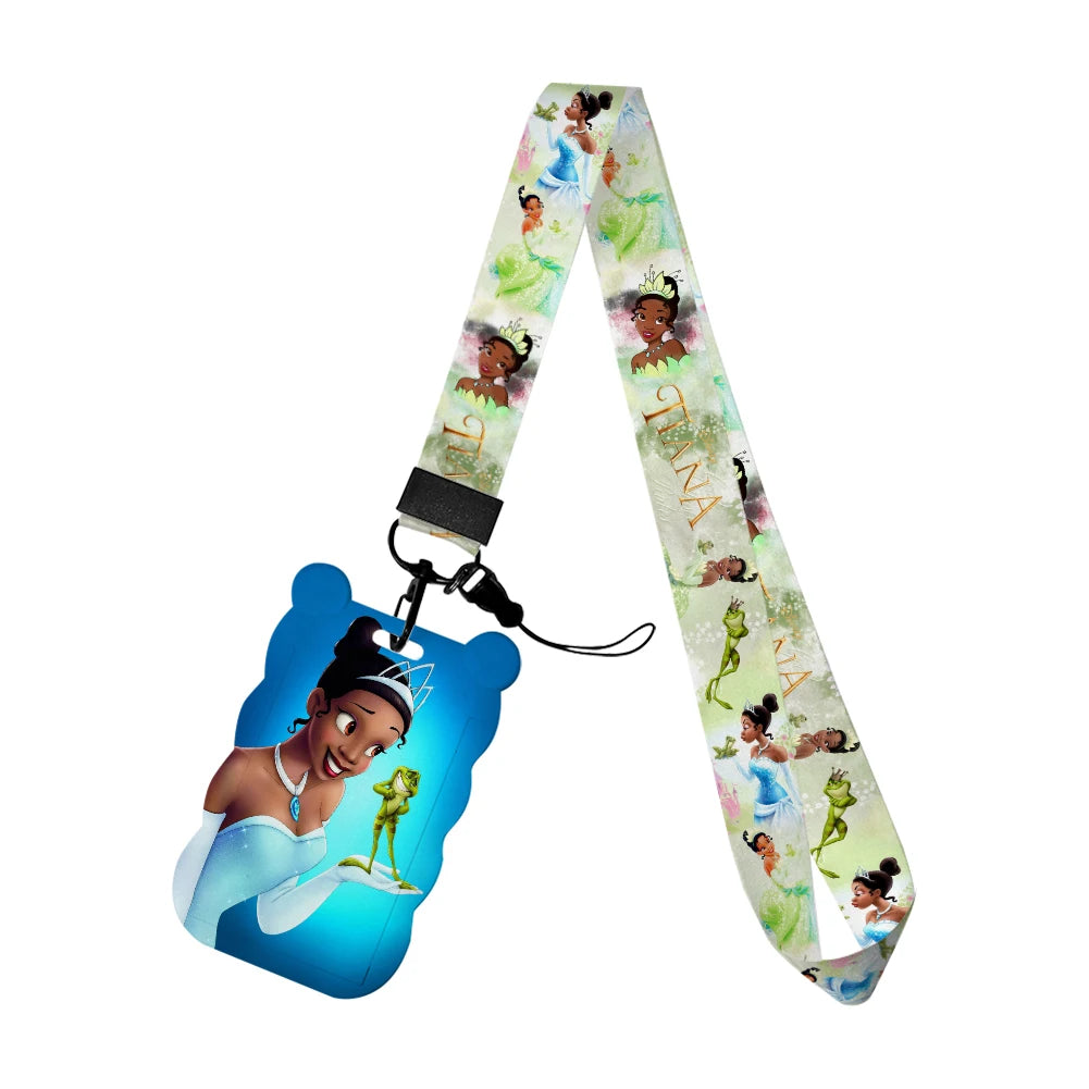 Disney The Frog and Princess Tiana Card Holders Lanyards Girls Door Card Case Hanging Rope Badge Holder Neck Strap Card Holder