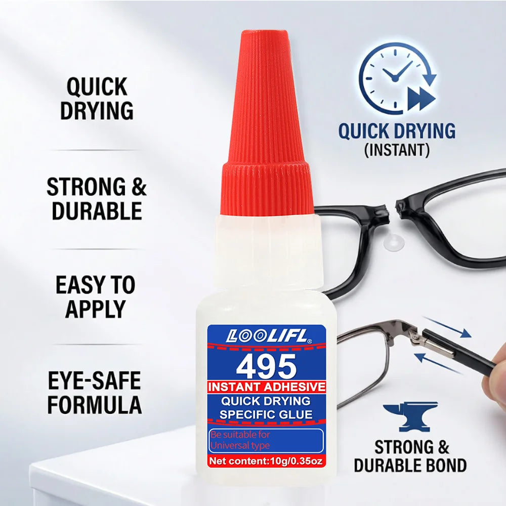 Loolifl 495 Super Glue 10g Fast Curing Instant Adhesive with Precision Tips, Low Odor Multi-Material Cyanoacrylate Glue for Repa