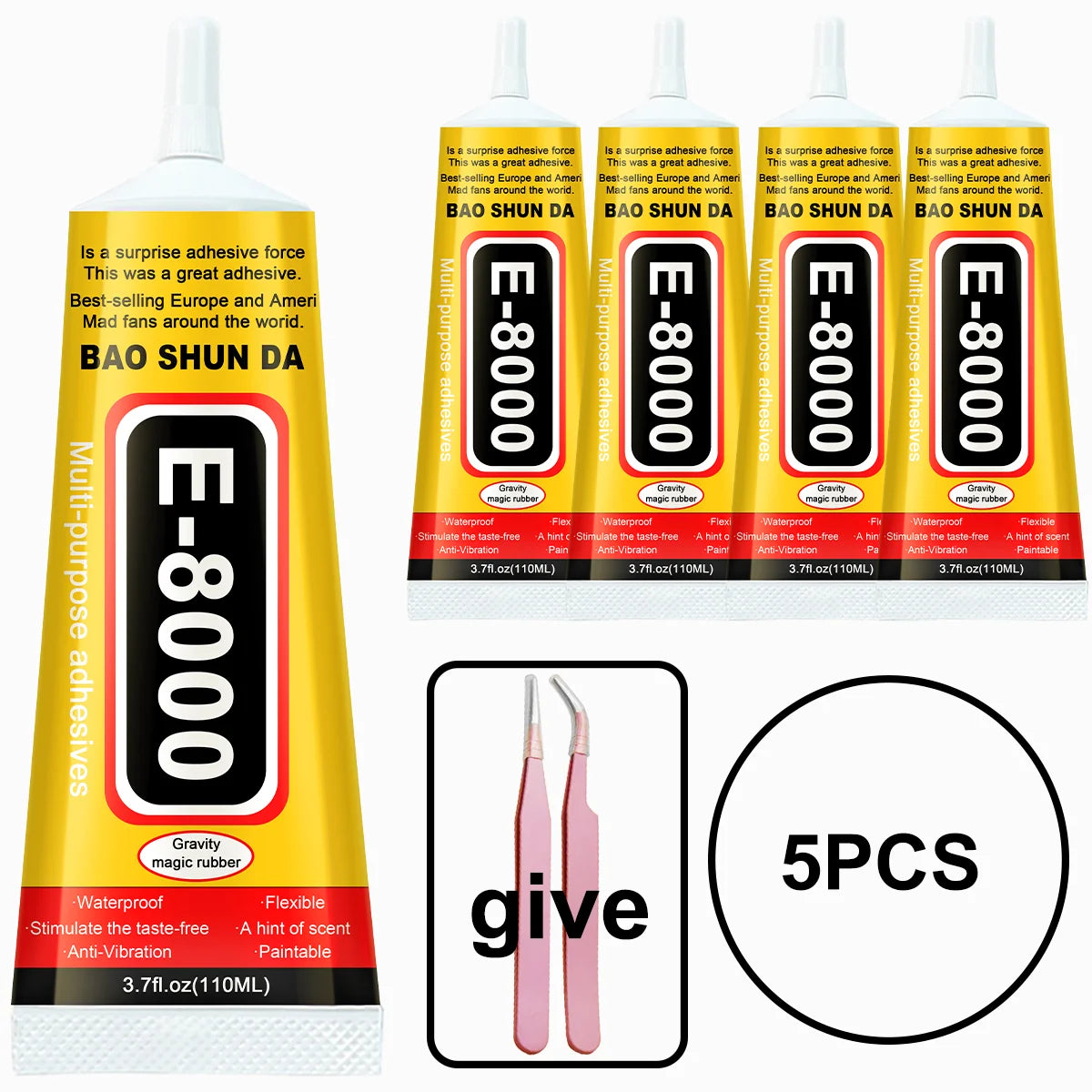 E8000 Multi-Purpose Glue 5 Bottles Set Strong Adhesive for Rhinestone Leather Phone Repair 15ml/25ml/50ml/110ml Transparent Quic