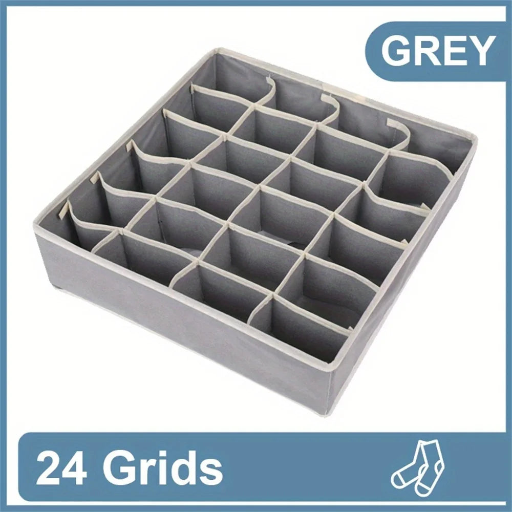 1PC Fabric underwear and socks storage box, 24 compartments, large capacity for home use