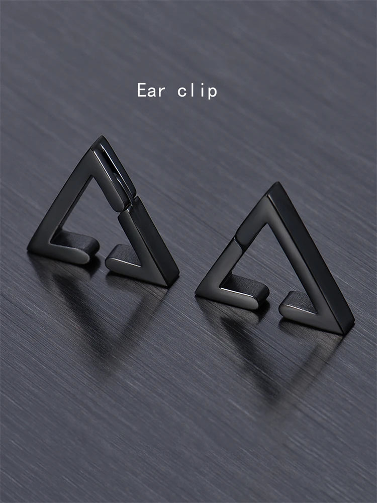 2PC Punk Stainless Steel Non-Piercing Triangle Earring Clip False Triangle Ear Hoops Hip Hop Ear Accessories for Men and Women