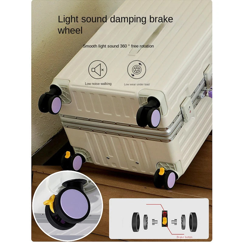 20-28 Color-Block Large Capacity Travel Suitcase with Thickened Aluminum Frame, PC Luggage with Brake Wheels Student Cabin Bag