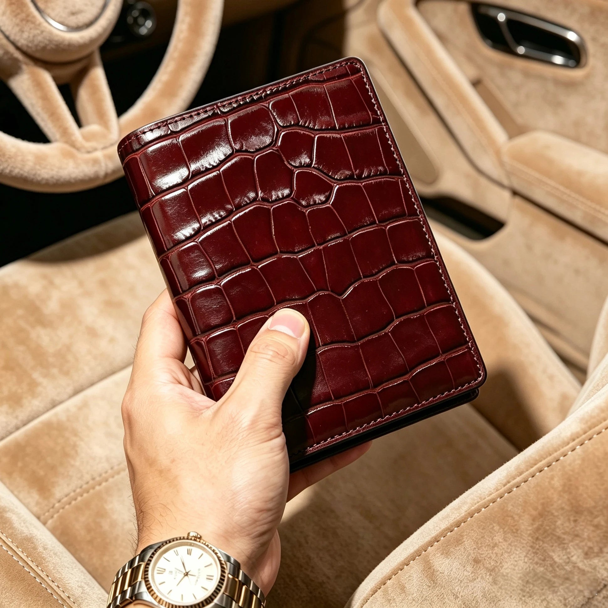 Hiram Beron Personalized Passport Cover Luxury Anti RFID Leather Embossed Crocodile Pattern Luxury Wallet Dropship