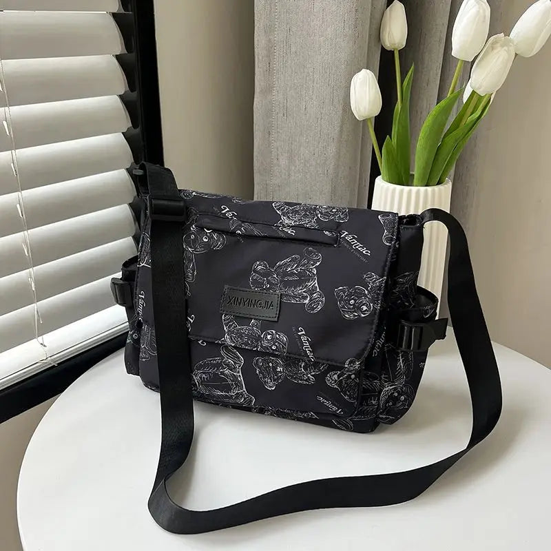 Retro teddy bear cute college style girl crossbody bag Japanese Ins student large capacity versatile mailman bag