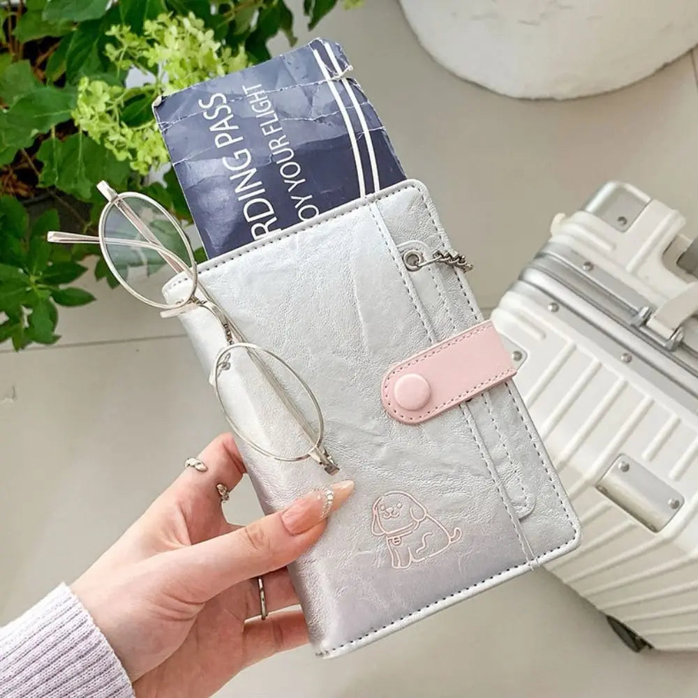Creative Card Holder PU Passport Bag Cute Puppy Purse Passport Clip Card Case Ticket Holder Card Storage Bag Travel Accessories