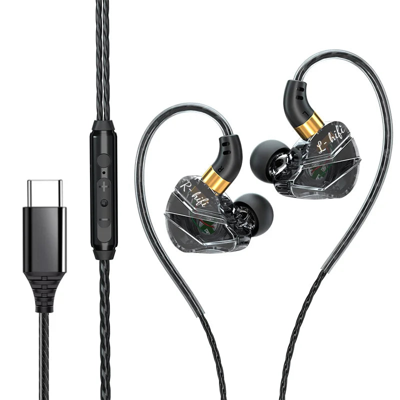 S16 3.5MM/Type C Wired Headphones 45 Degree Bending In-ear Headset Handsfree Earbuds with Mic Game Sports Earphone for Samsung