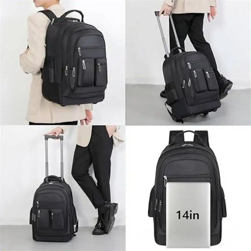 Large Capacity Travel Wheeled Backpack Wheels Hidden Pull Rod Waterproof Carry Luggage Weekend Travel Bag For Men Business Trip