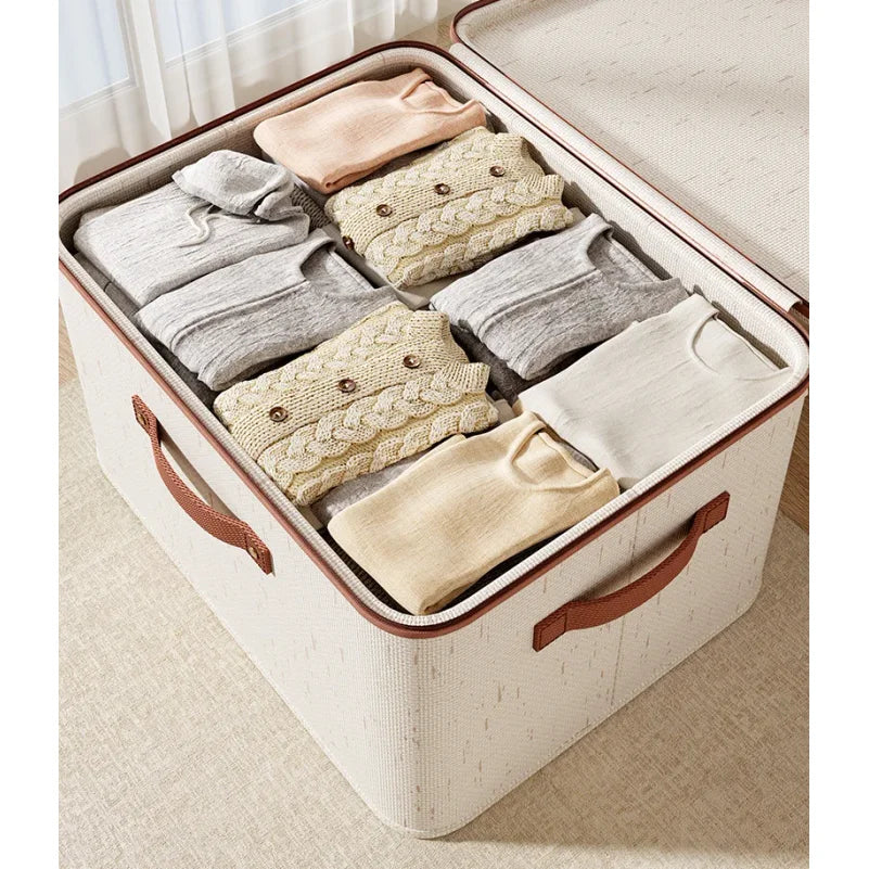Large Household Storage Box Heavy-duty Hard Shell Cotton Linen Zipper Storage Organizer Box with Lid for Clothes Toys Blankets