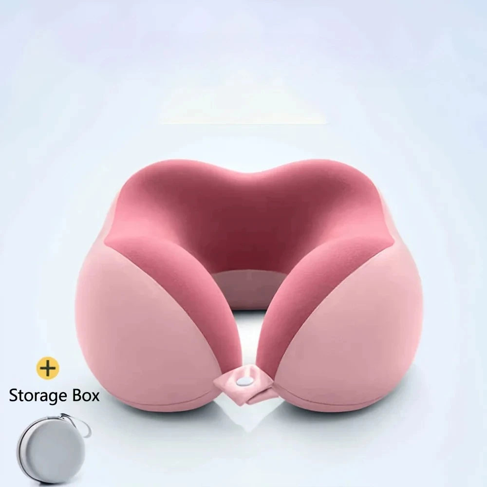 Comfortable U-shaped neck pillow with storage bag – ideal for travel, napping, and office use