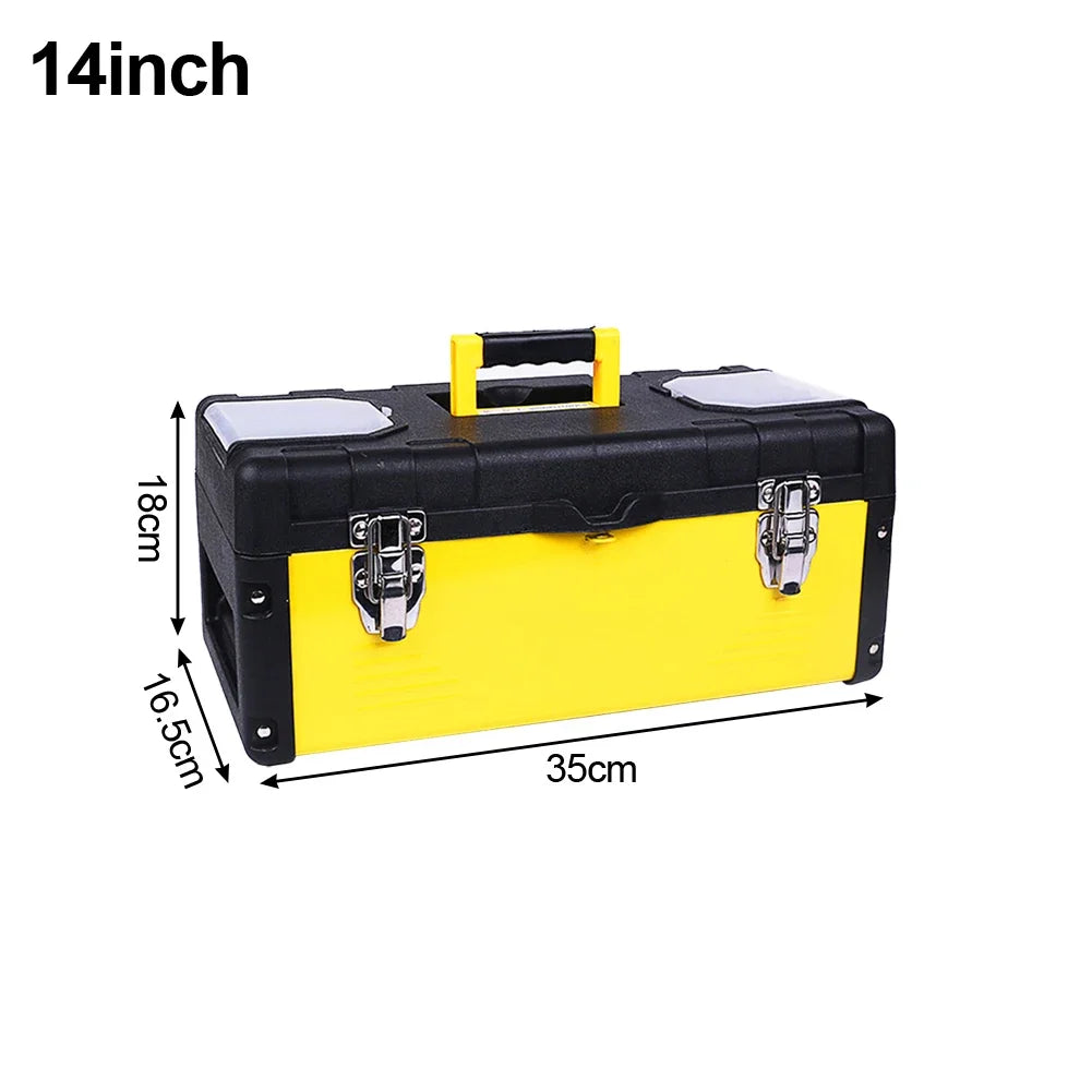 Tool Box Stainless Steel ABS Lockable Portable Storage Case With Removable Tray Organizer For Home Garden Workshop Equipment