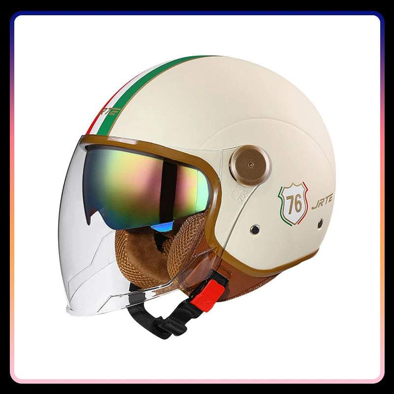 Retro Semi-open Motorcycle Helmets Men Women DOT ECE Open Face Helmets Daul Lens Cascos Para Motos 3/4 Open Half Helmet
