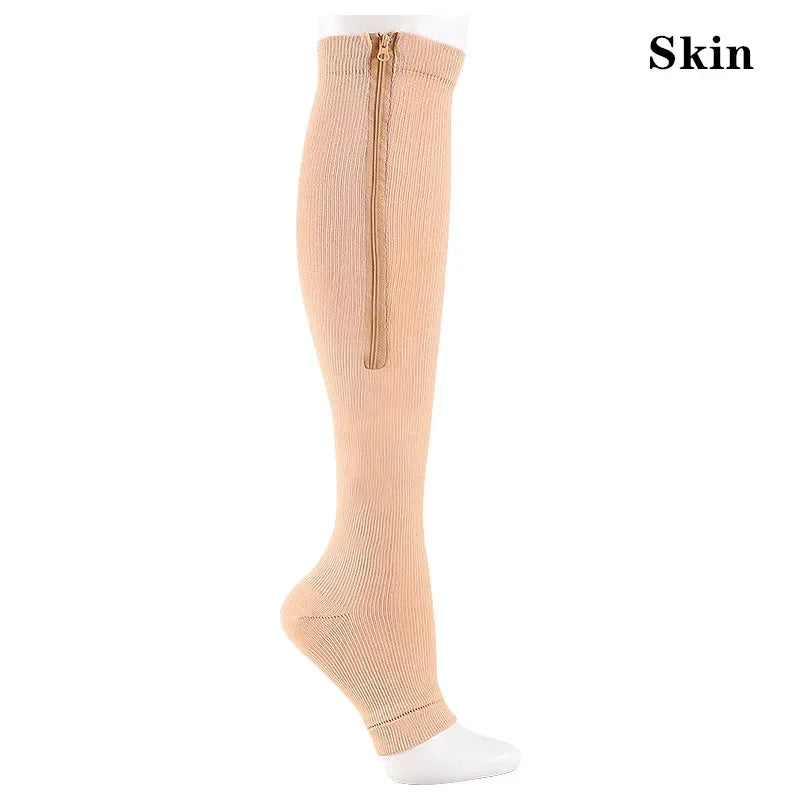 Zipper Compression Socks Men Women Knee Maternity High Socks Anti-Fatigue Stretchy Sox Outdoor Running Hiking Sports Socks