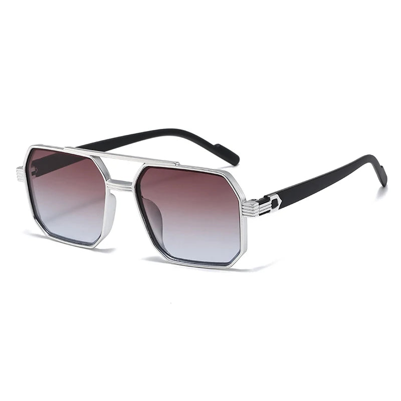 Hiking 2pcs Trendy Metal Polygonal Pilot Anti Light Glasses Luxury Double Beam Men Eyewear Outdoor Driving Shade Sunglasses