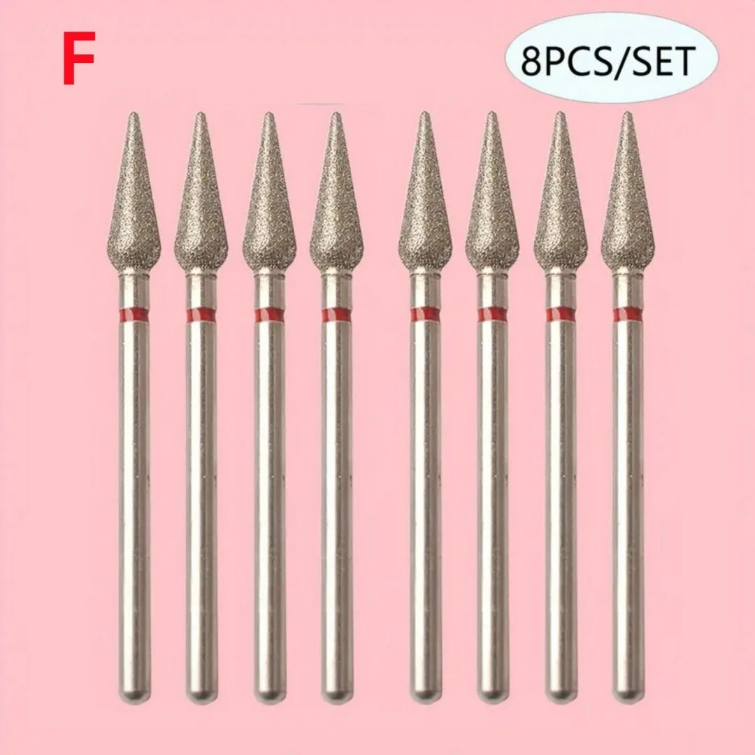 8pcs Professional Diamond Cuticle Clean Nail Drill Bits Set - Safety Rotary Stainless Steel for Russian Nail Manicure Accessory