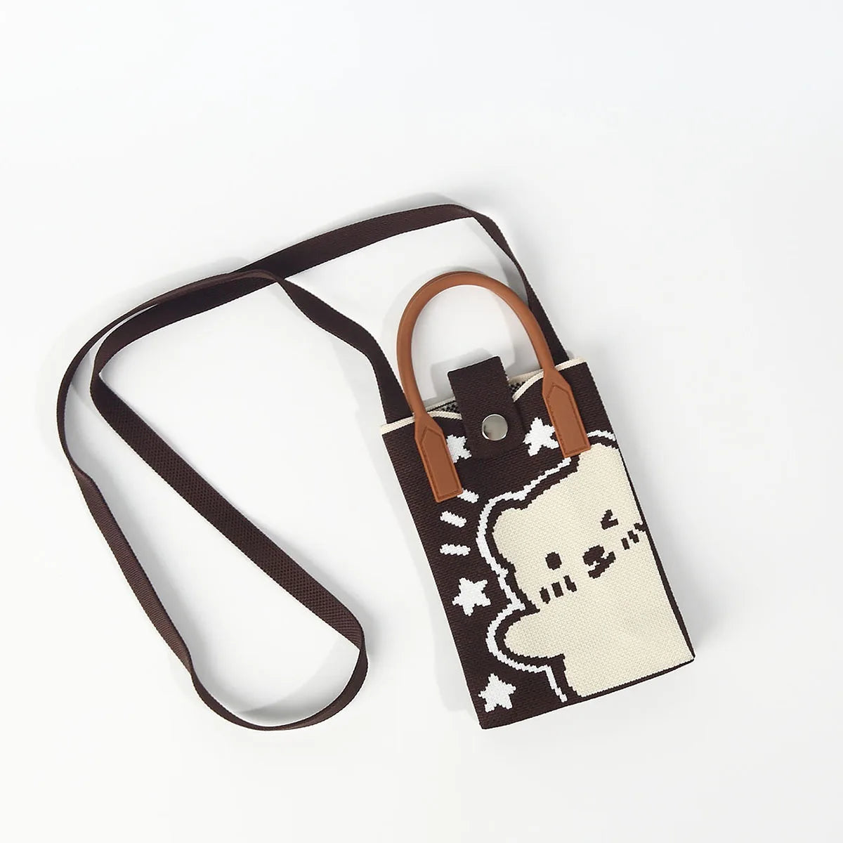 Cute and Cute Bear Knitted Satchel Cross-Body Mobile Phone Bag, Soft and Lightweight Cotton-Filled Satchel, Easy to Carry, Suitable for Commuting, Traveling and Shopping, Carrying Mobile Phones, Keys, Change and Other Small I