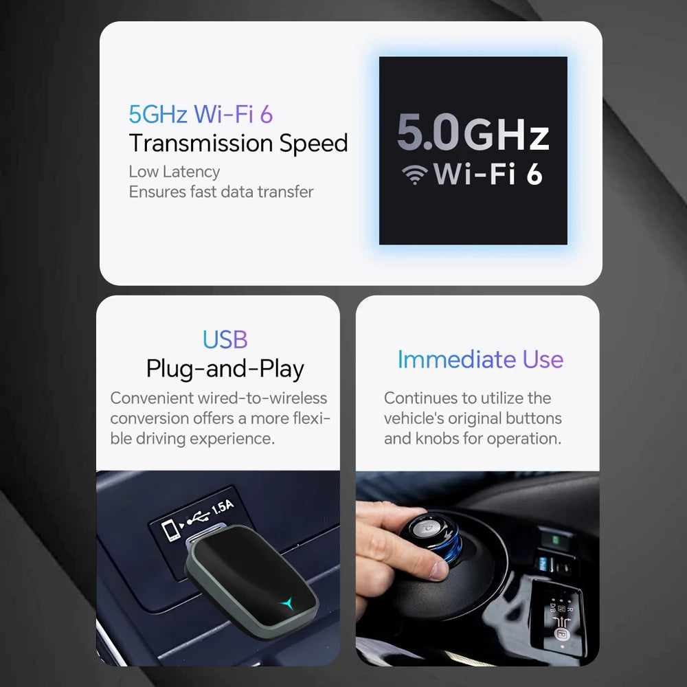 2025 New 2-in-1 Wireless CarPlay AI Box Android Auto Plug and Play Applicable to Convert the Original Car with CarPlay Cable to
