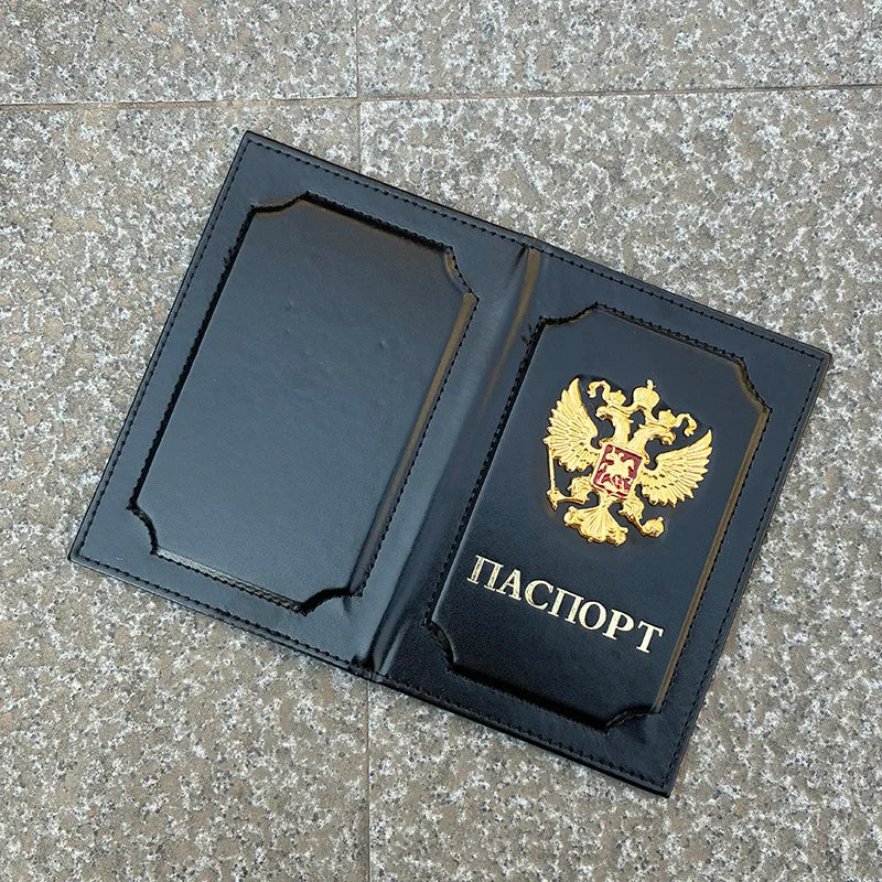 Russian Double-Headed Eagle Passport Holder｜Stylish Travel Document Organizer PU Leather Ticket Card Case Protective Cover