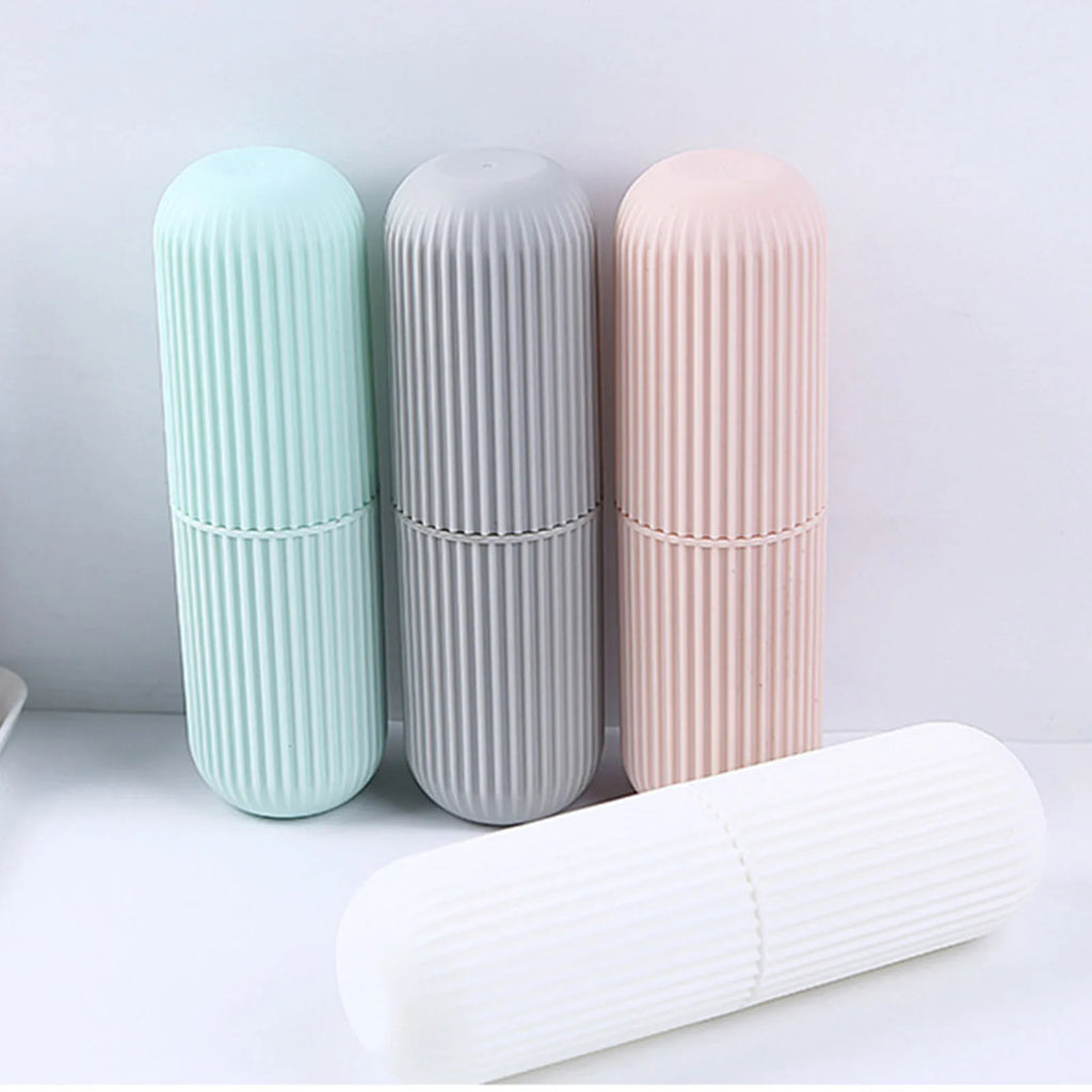 Travel Toothbrush Case Carrier Portable PP Slip Resistant Travel Toothbrush Cup with Cover White