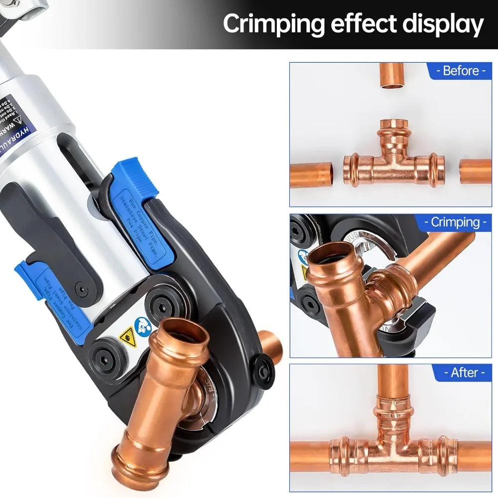 Pro Press Crimping Tool for Copper Pipe 1/2, 3/4, 1 Inch, 350° Rotatable Head, Includes Cutter & Deburring Tool
