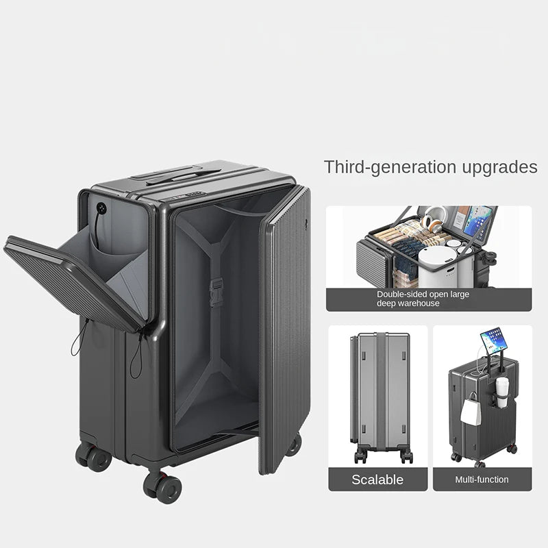 New Double-Opening Travel Suitcase 20 inch Carry-On Suitcase Expandable Multi-Functional Luggage Explosion-proof Zip 22-26 inch
