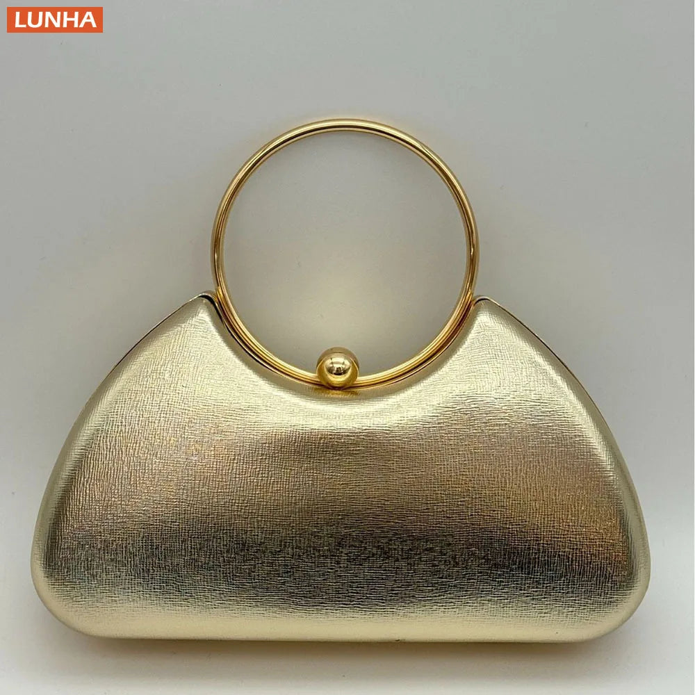 Women's Luxury Evening Clutch Bag Box Purse Metal Handle Chain Strap Party Wedding Handbag for Formal Occasions