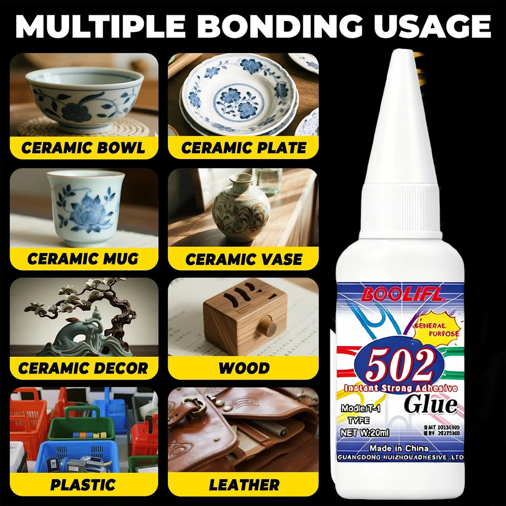 LOOLIFL 502 Super Glue Instant Quick-drying Cyanoacrylate Adhesive Leather Rubber Glass Wood Metal Strong Bond Liquid Glue Tool