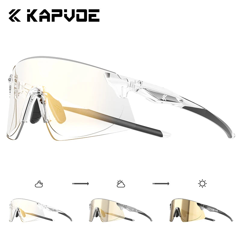 Kapvoe Photochromic Cycling Glasses Running Sunglasses MTB Riding Skating UV400 Fishing Goggles Man Woman Bike Hiking Eyewear