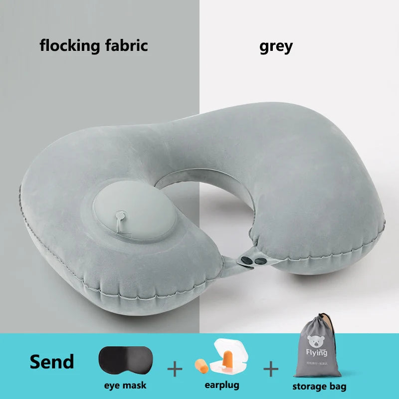 New Outdoor Camping Inflatable U-shape Pillow Comfort Neck Support Milk Silk & Flocked Travel Pillow for Car Plane And Home Use