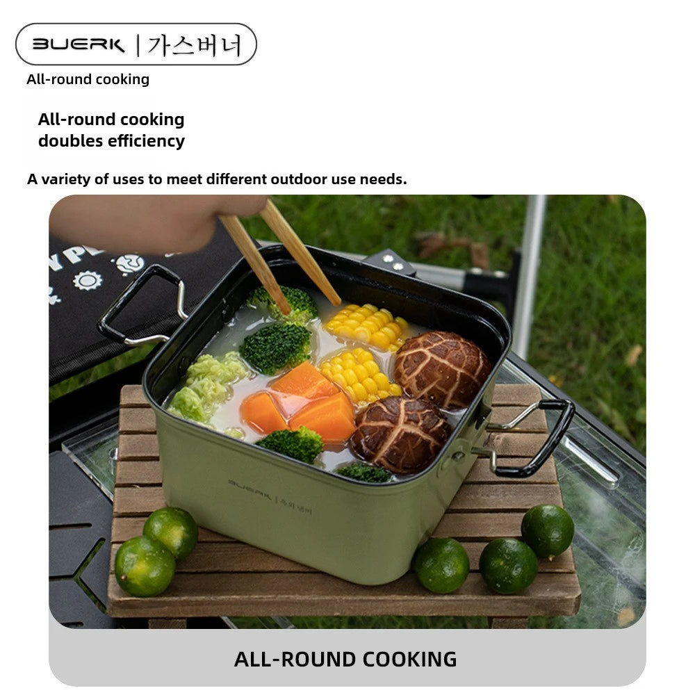 Outdoor Camping Square Pot Folding Portable Stainless Steel Lunch Box Frying Plate Cooking Pot Tableware Set Pot