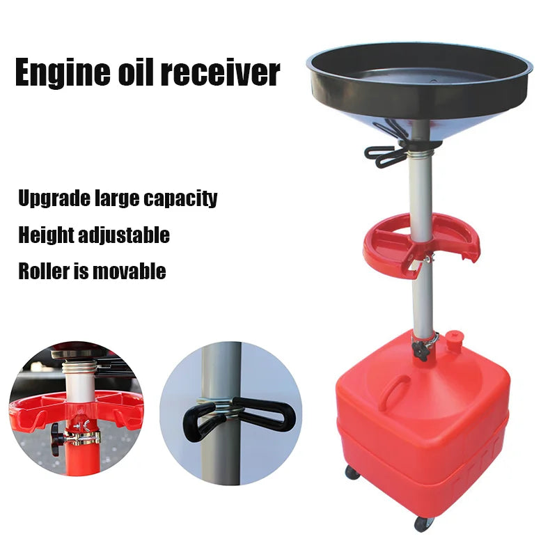 34L Gear Oil Receiver Machine Recovery Bucket Large Capacity Waste Oil Collector Height Adjustable Engine Oil Suction Machine