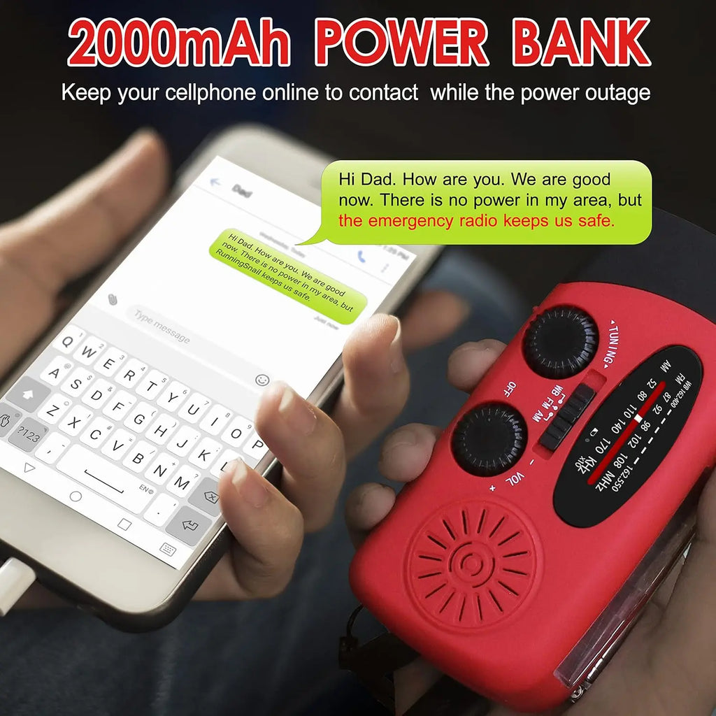 Multifunctional Hand Cranked Generator Power Bank Solar Weather Radio Outdoor Emergency Portable USB Charging Suitable Outdoor