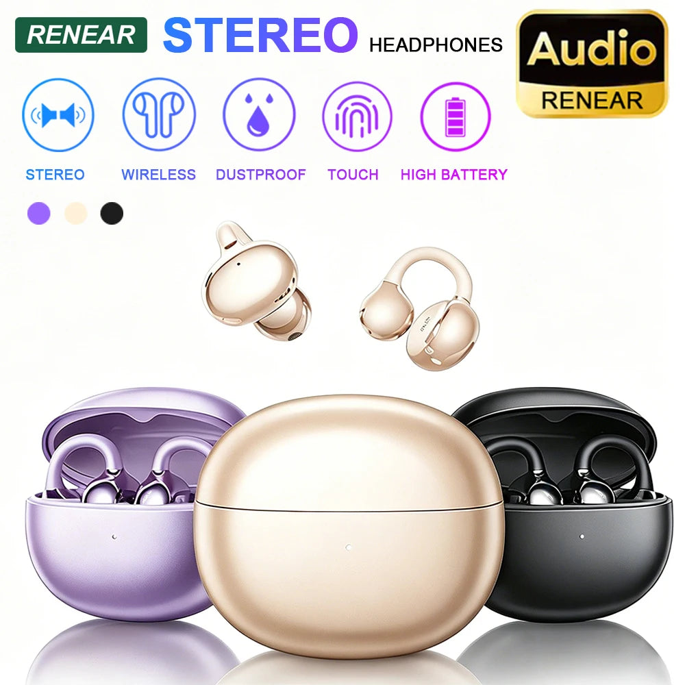 1 or 2 PCS Ear Clip Headphones Wireless Bluetooth Stereo Headset On For Android iOS Smart iPhone Xiaomi Mi Universal Headset