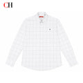 CH Men's White Plaid Long Sleeve Shirt Casual Business Button Down Lightweight Regular Fit Top Spring Autumn