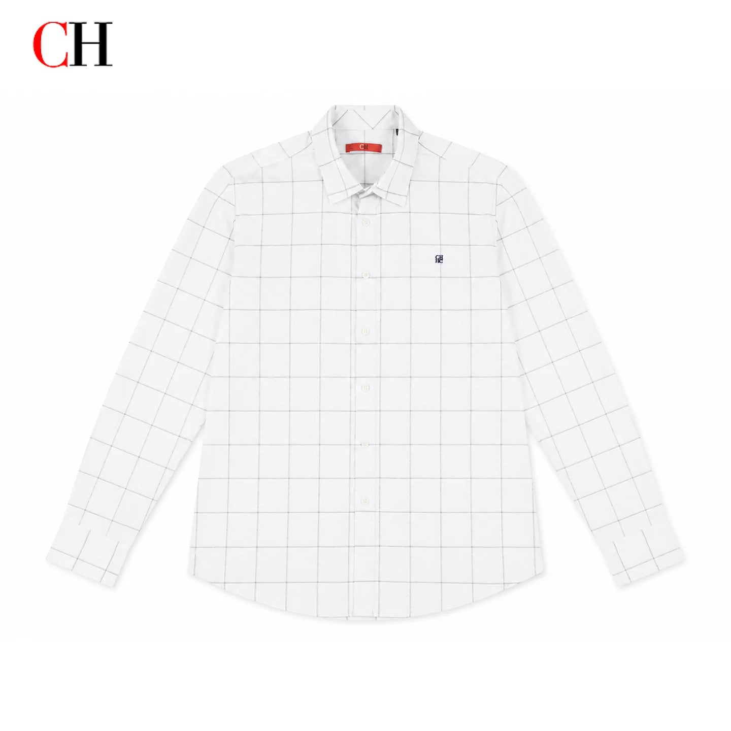 CH Men's White Plaid Long Sleeve Shirt Casual Business Button Down Lightweight Regular Fit Top Spring Autumn