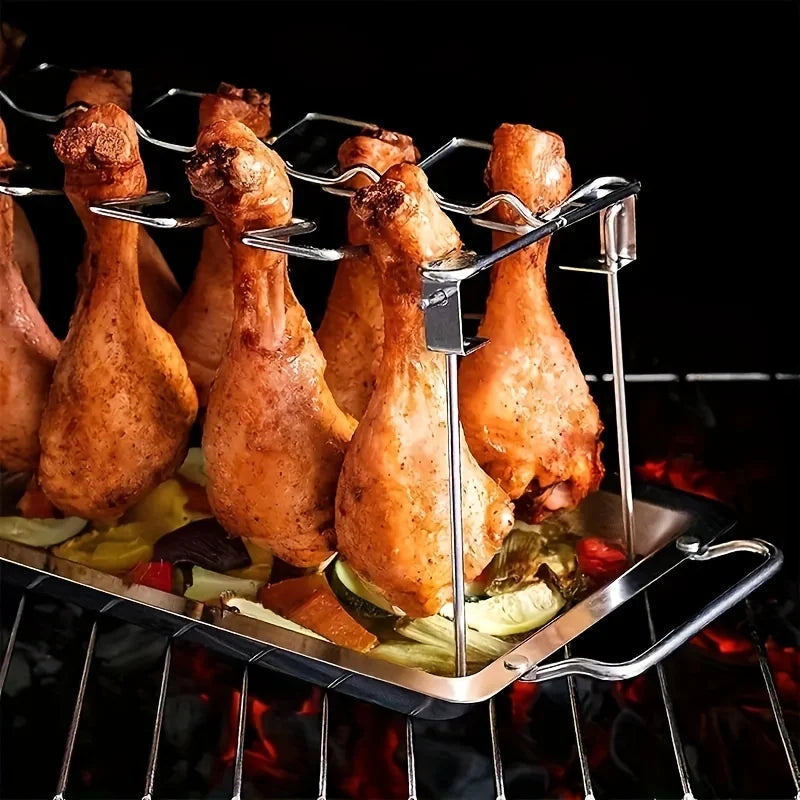1pc Stainless Steel Chicken Leg & Wing Rack - Foldable Vertical Roaster Stand for BBQ, Smoker, Oven ,Picnics, Camping,Cooking