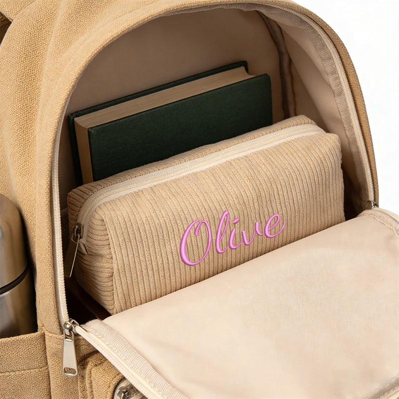 Customised Embroidery/Standard Style 2 Options,High-quality corduroy pencil case, clutch bag, small and lightweight,!