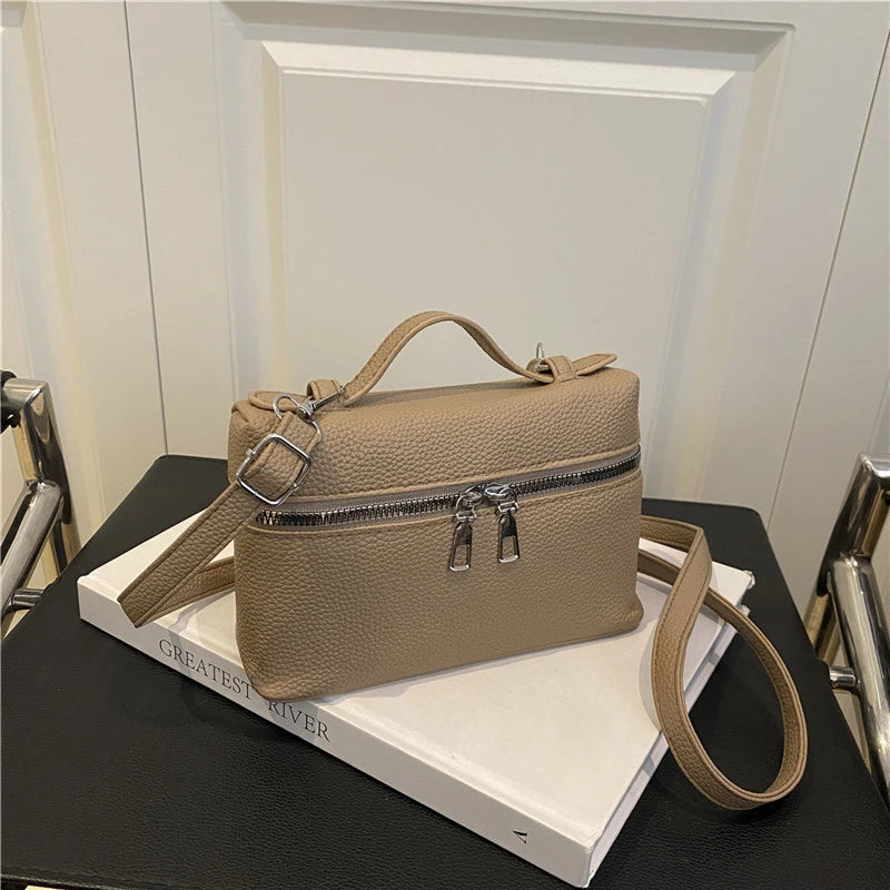 Simple and Luxurious Solid Color Box Bag Litchi Pattern Soft Hand-held Diagonal Cross Bag Daily Commuting Versatile Square Bag