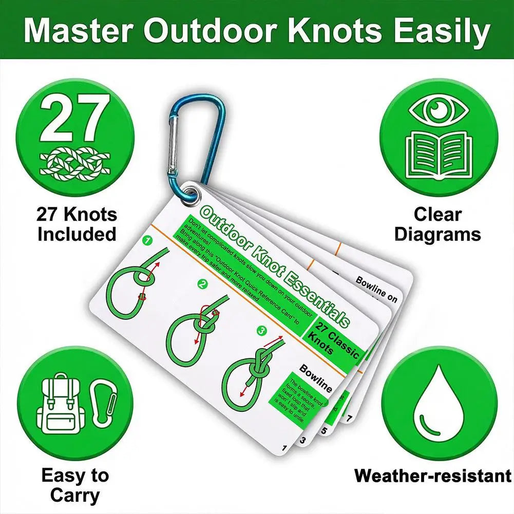 Portable Waterproof Knot Guide Cards Mini Carabiner Practical Knots Camping Backpacking Bushcraft Outdoor Survival Adventure Use
