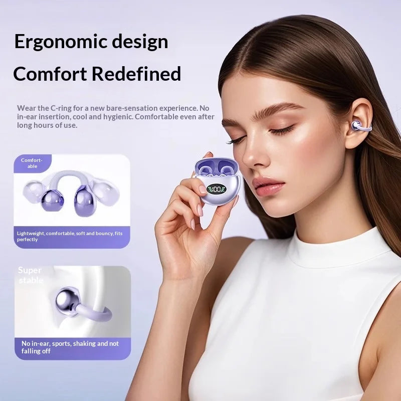 OWS New Clip-on Earphones Wireless Bluetooth 5.3 Earbuds Long Battery Life Perfect for Sports Music Clip Headphones With Mic