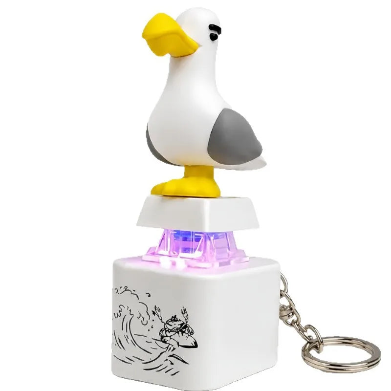 Fun Seagull Shaped Stress Relief Push Button Fidget Toy Keychain, Novelty Cute Desk Ornament for Office, Small Gift