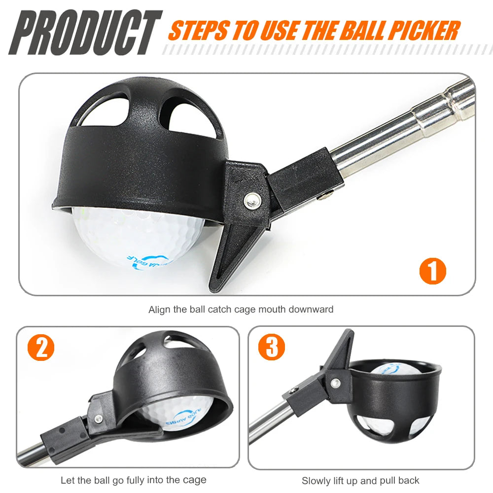 Telescopic Golf Ball Retriever, Stainless Steel Shaft Extendable Golf Ball Pick Up Tool for Golf Course, Water Hazard Retrieval